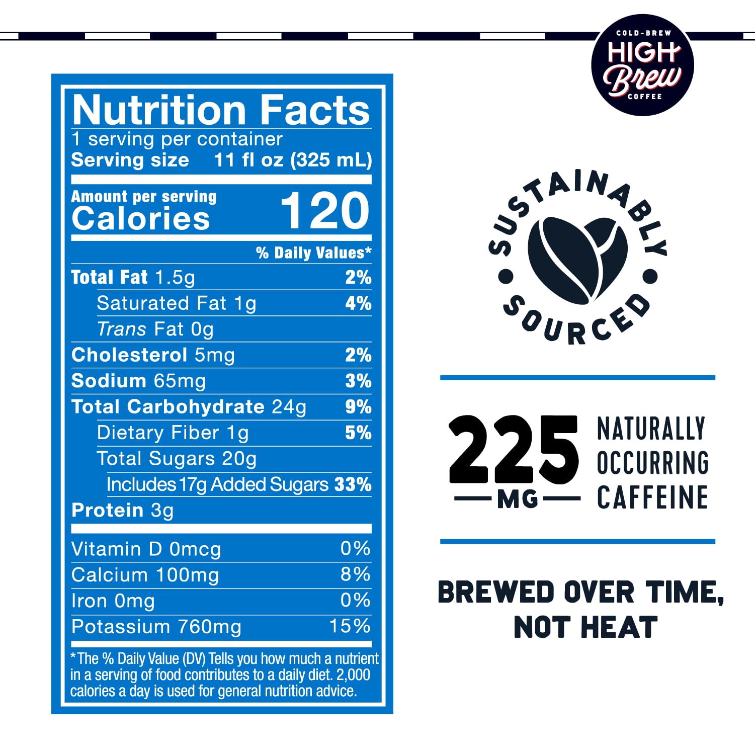 High Brew Vanilla Bean label close-up, gluten-free cold brew with high caffeine