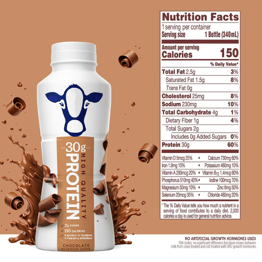 High Protein Nutrition Shake chocolate bottle pour for indulgent post-workout option