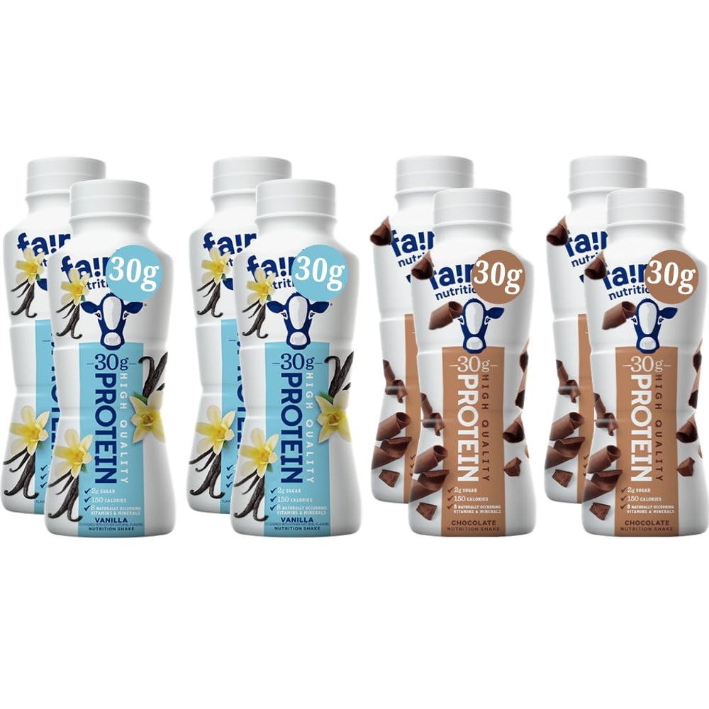 High Protein Nutrition Shakes bottle with Milk Chocolate and Vanilla flavors for on-the-go protein