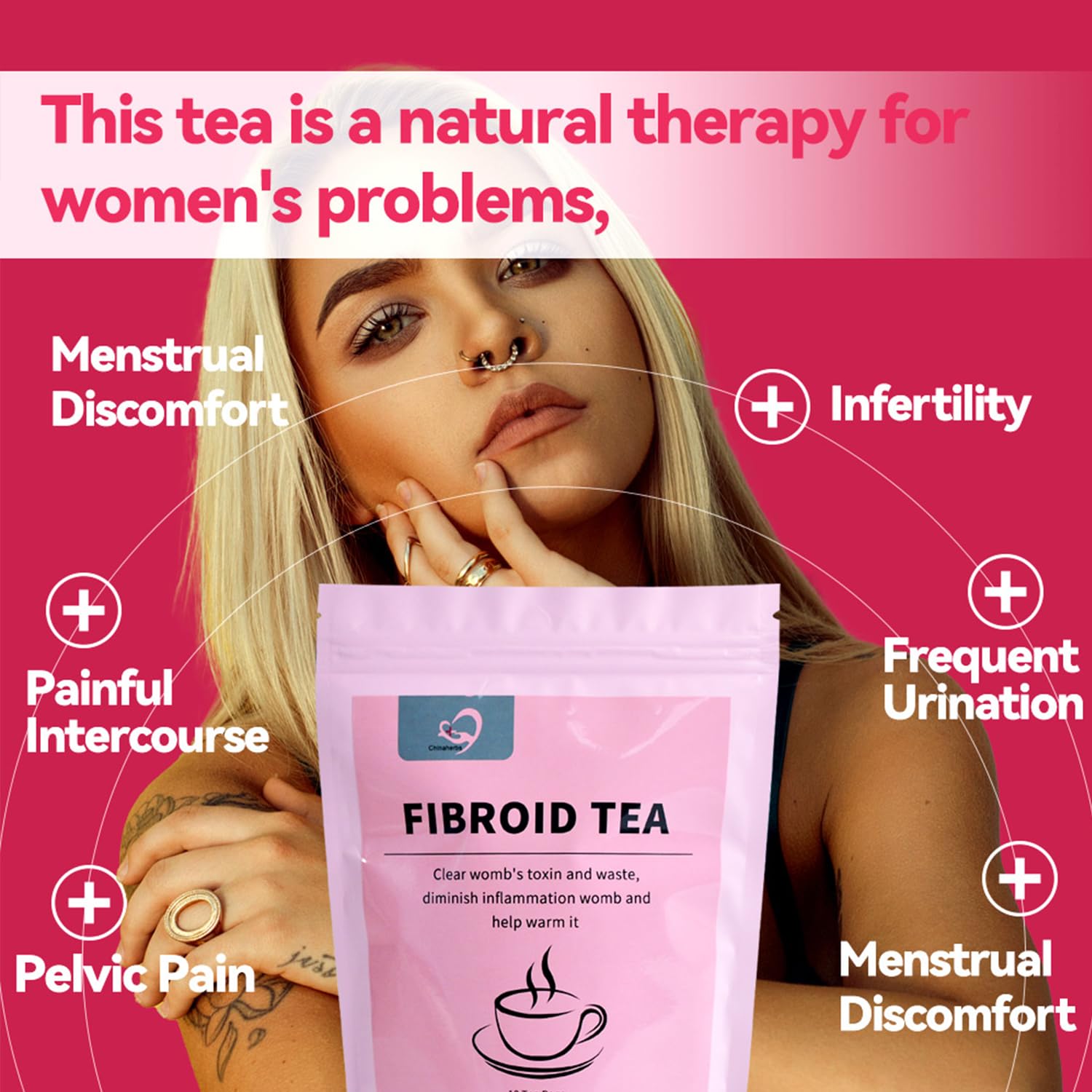 Hiherbs Fibroid Tea daily routine image emphasizes consistent herbal use