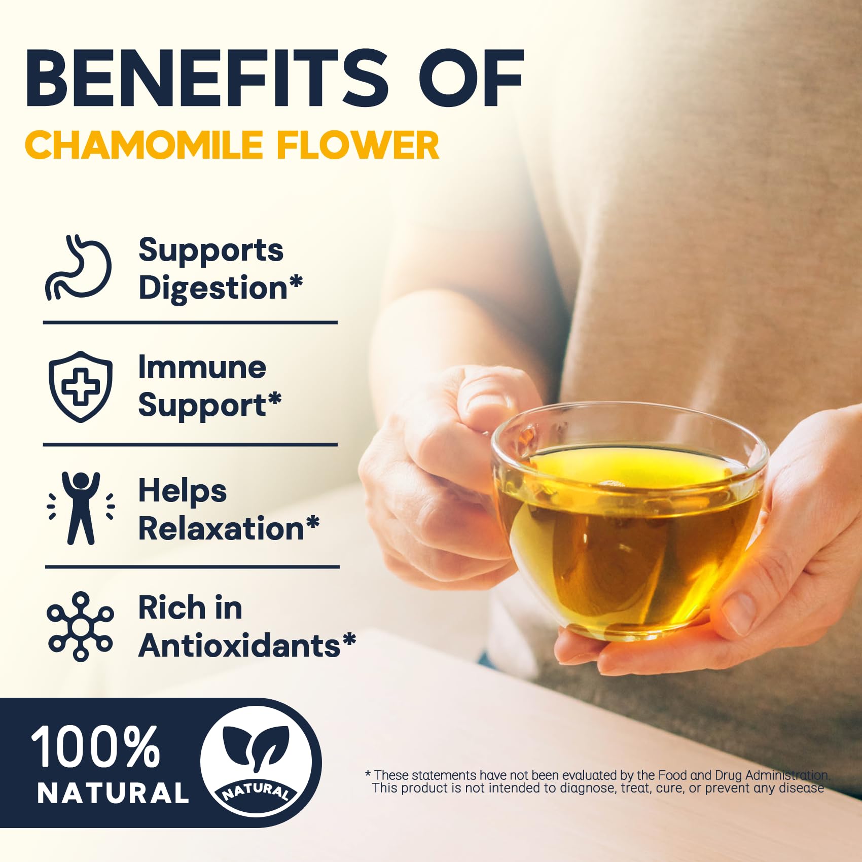 HIIHONE chamomile tea steeping cup showing a mellow floral aroma.