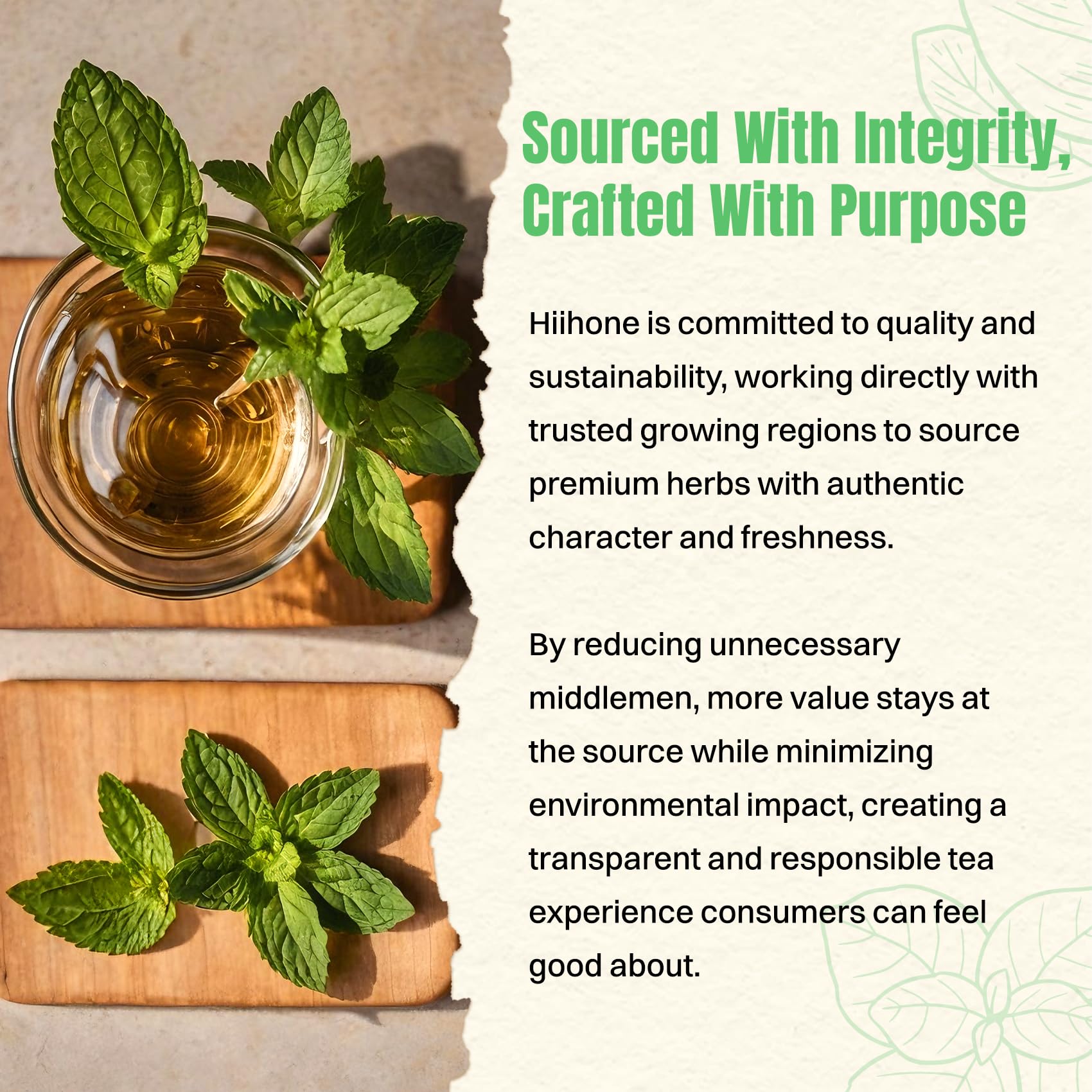 Hiihone non-GMO label on Hiihone peppermint tea packaging indicating clean ingredients.