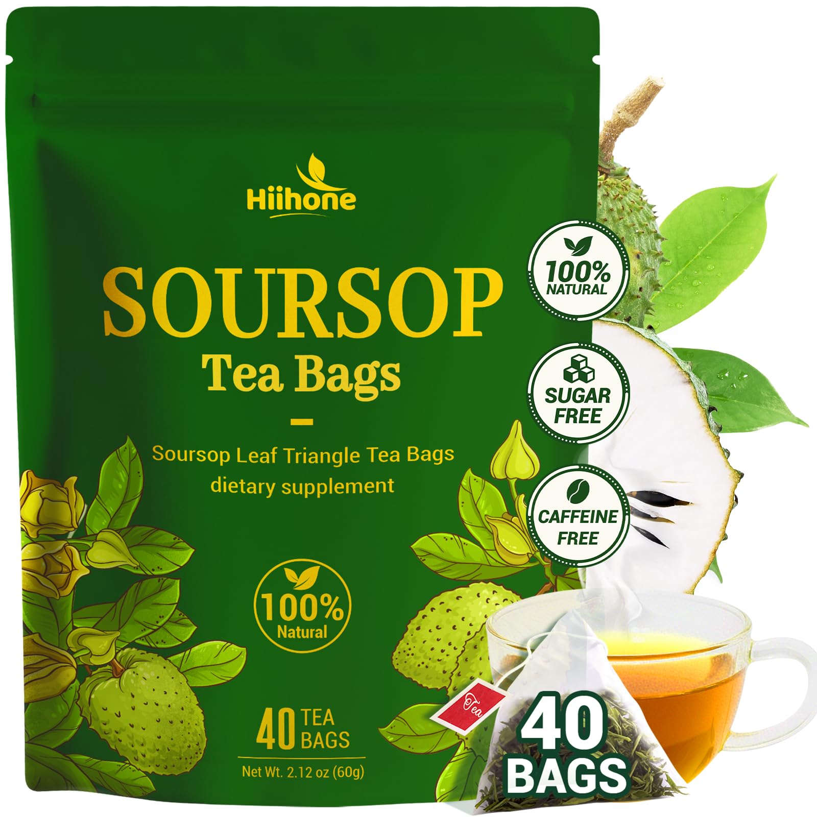 HIIHONE Soursop Leaf Tea packaging with individual sachets for on-the-go flavor.