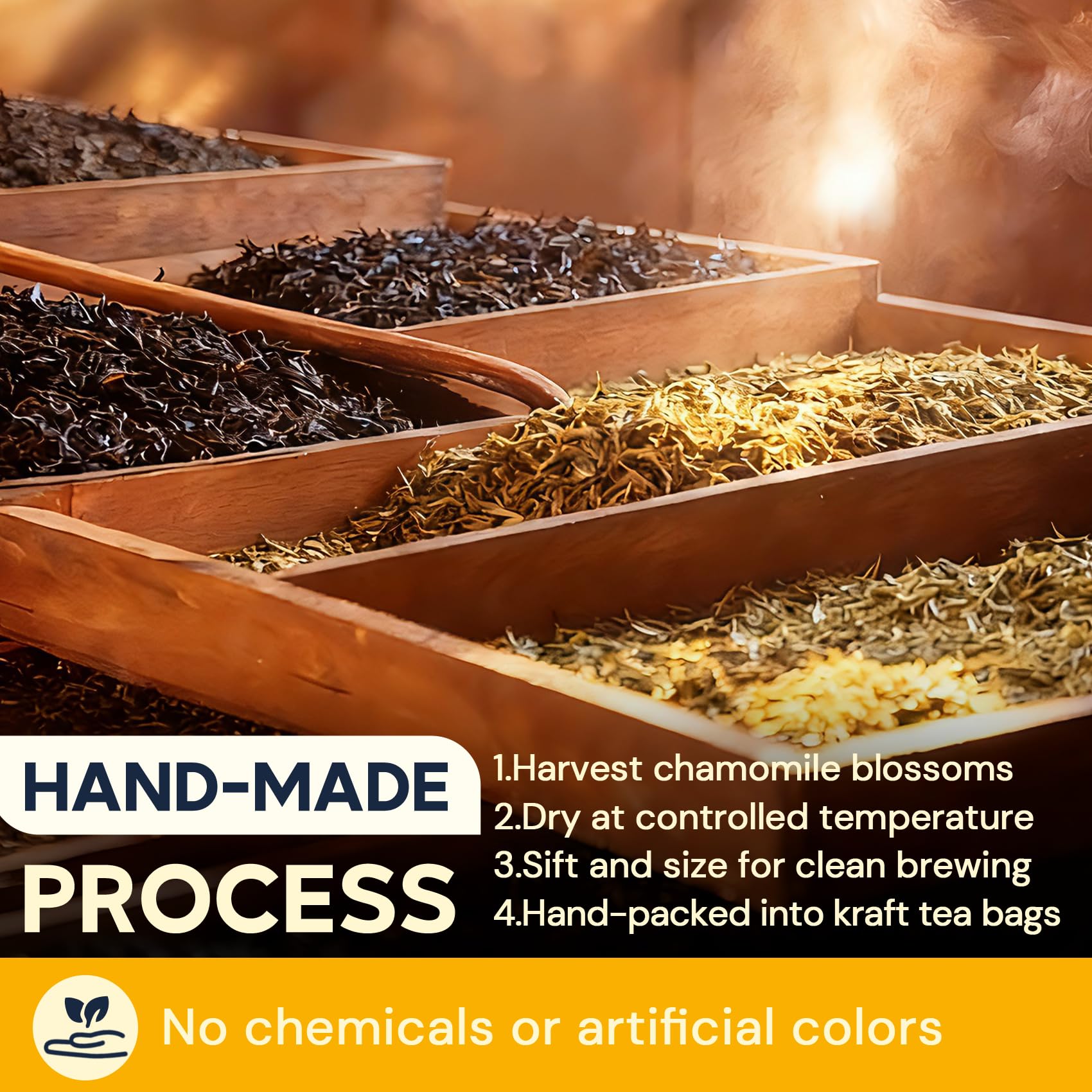 HIIHONE cup with steam revealing calming chamomile infusion aroma.