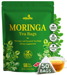 HIIHONE Moringa leaf tea bags on white background for freshness and convenience.