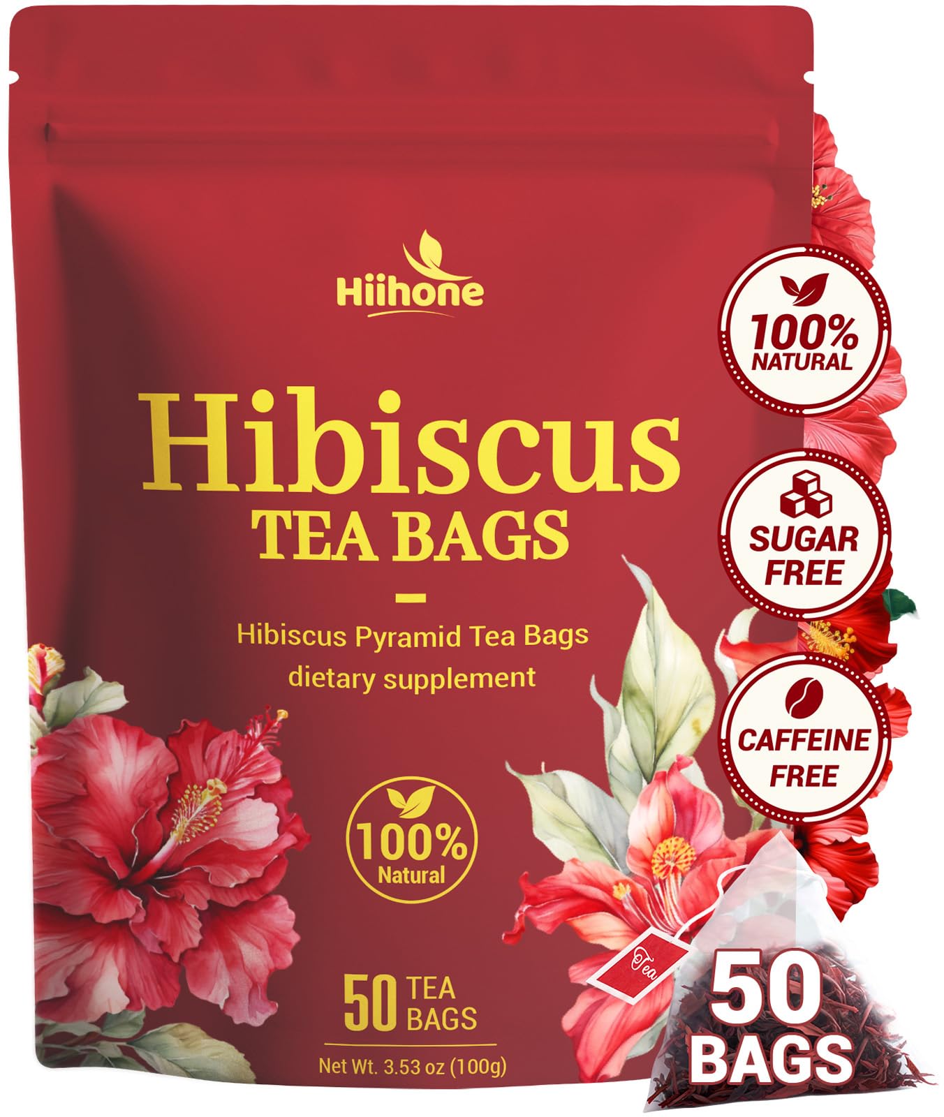 HIIHONE hibiscus tea bags packaging emphasizing freshness and convenience