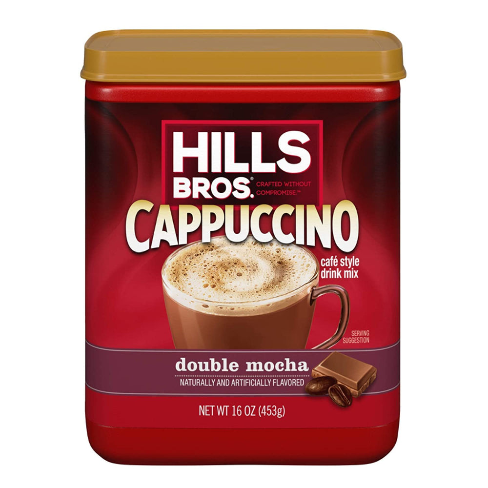 Ingredients chart for Hills Bros Cappuccino Double Mocha highlights coffee and cocoa balance.