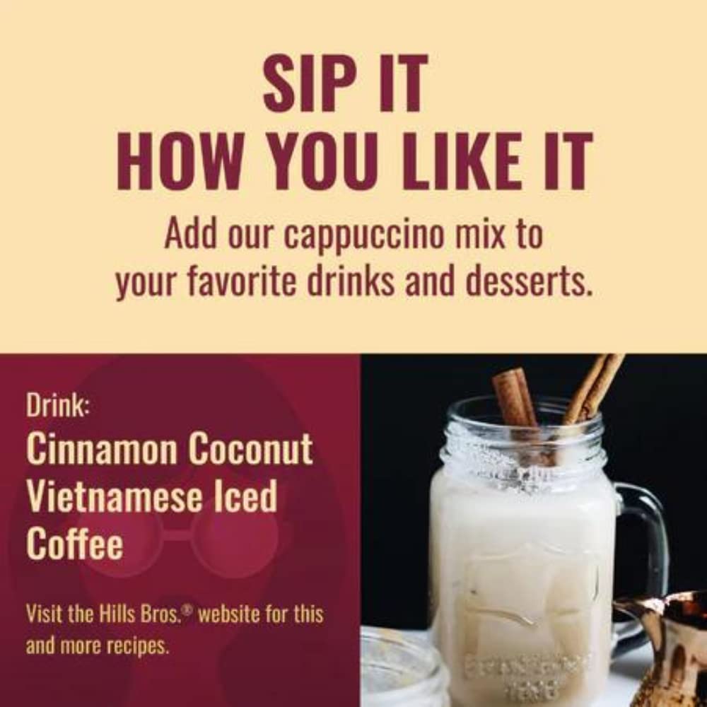Open Hills Bros Cappuccino Double Mocha packet shows convenient servings.