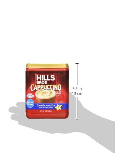 Hills Bros Cappuccino Mix brand-label shot reinforces trust and long-standing coffee expertise.