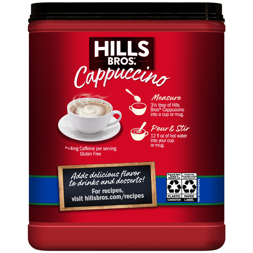 Hills Bros Cappuccino Mix creamer pour for smoother, flavorful cup