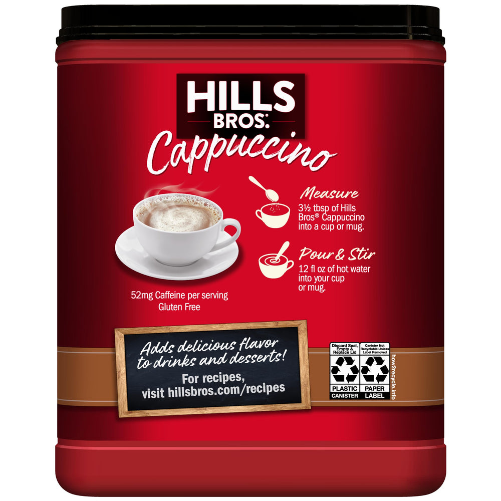 Hills Bros Cappuccino Mix creamer option adds creamy richness.