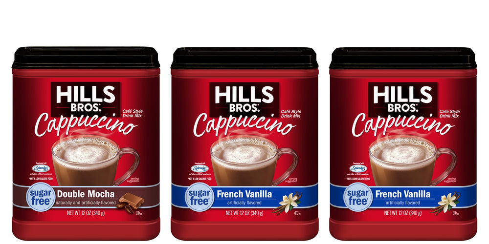 Hills Bros Cappuccino Mix hot cup with rich foam for cafe style flavor