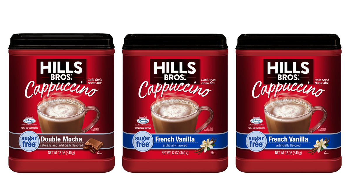 Hills Bros Cappuccino Mix hot cup with rich foam for cafe style flavor