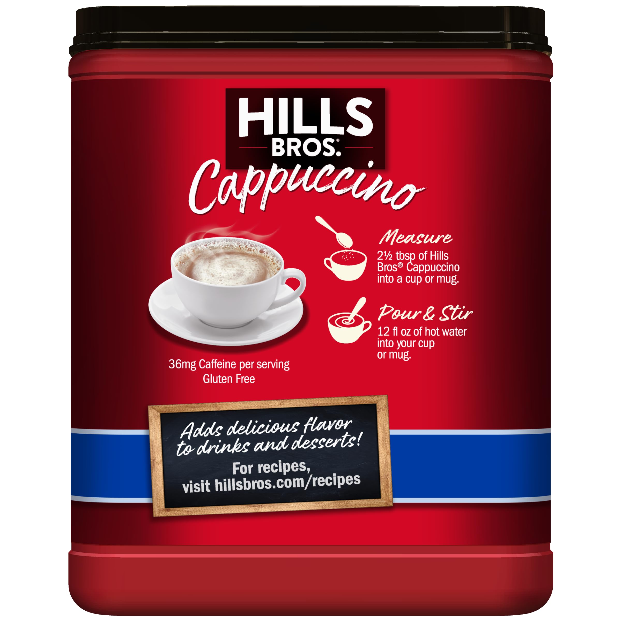Hills Bros Cappuccino Mix iced-coffee pour captures refreshing cold coffee ideas.
