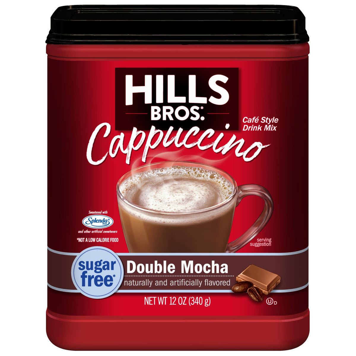 Hills Bros Cappuccino pour-ready mix for a quick café-style beverage.