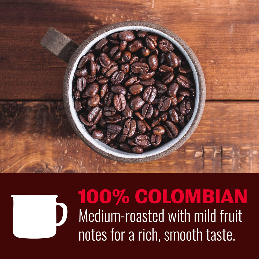 Hills Bros Colombian whole bean coffee aroma preview highlights rich flavor ready for grinding