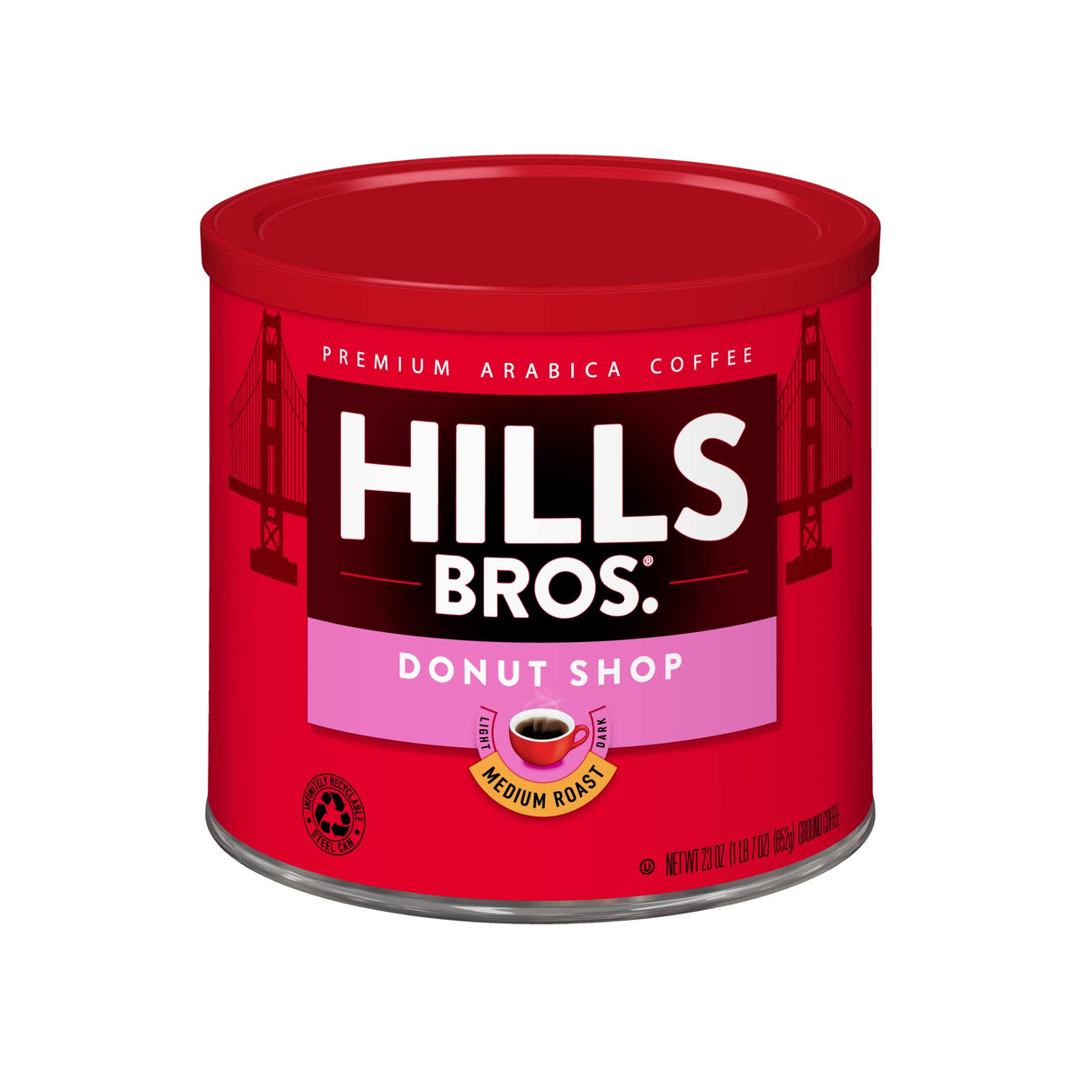 Hills Bros. Donut Shop ground coffee can inviting aroma for daily use