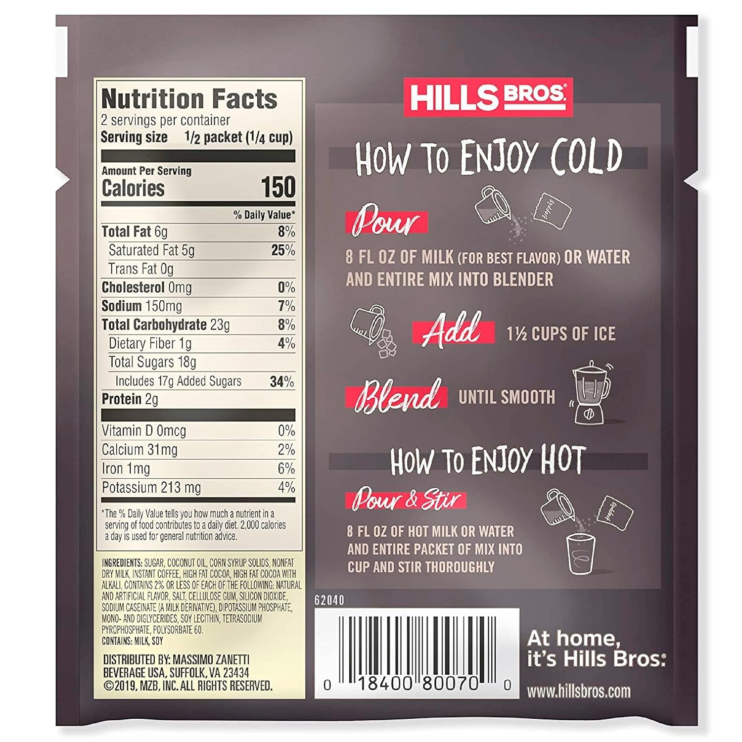 Hills Bros Frappes Vanilla Cream in a mug for a smooth hot or cold delight.