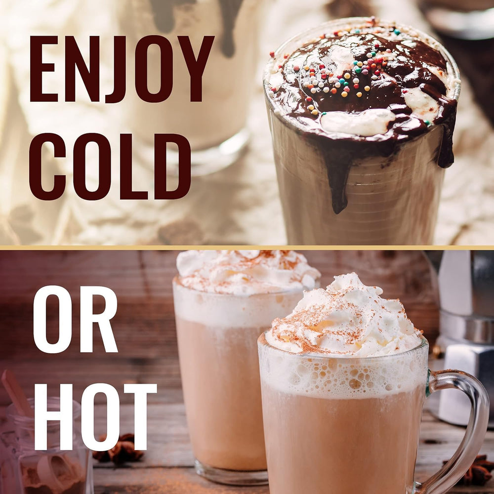 Hills Bros Frappes whipped cream topping over a ready-to-serve drink.