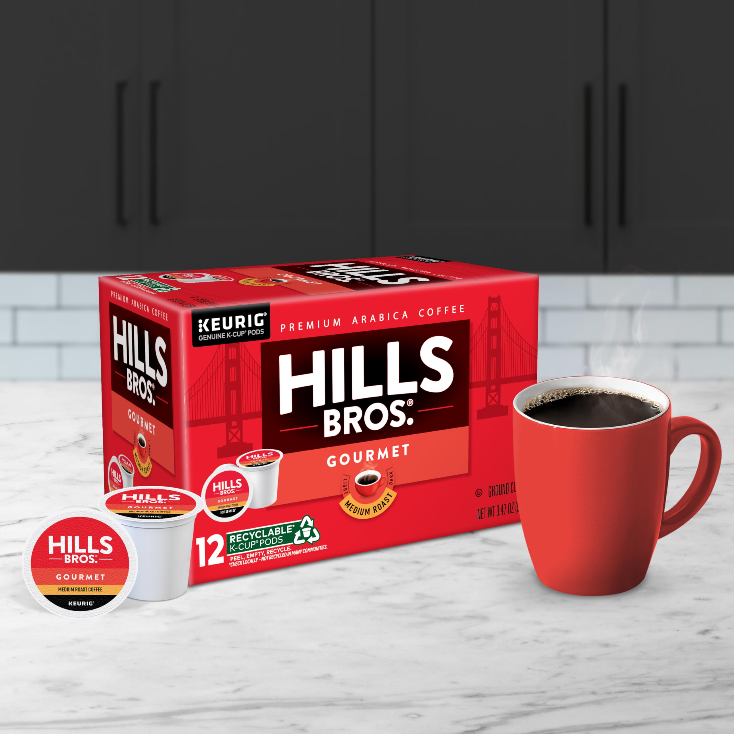 Premium Arabica beans Hills Bros K-Cup pod for robust aroma