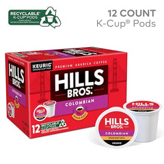 Hills Bros steaming mug reveals inviting Colombian blend aroma.