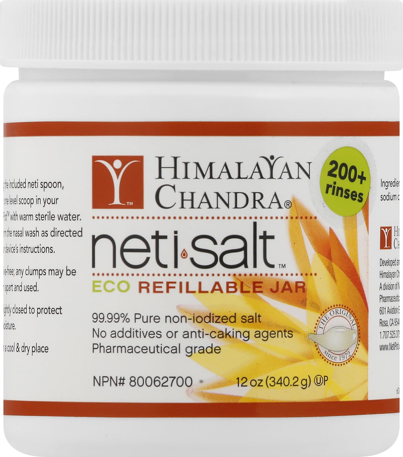 Himalayan Chandra Neti Pot Salt Jar 12 oz for clean saline rinses and easy storage.