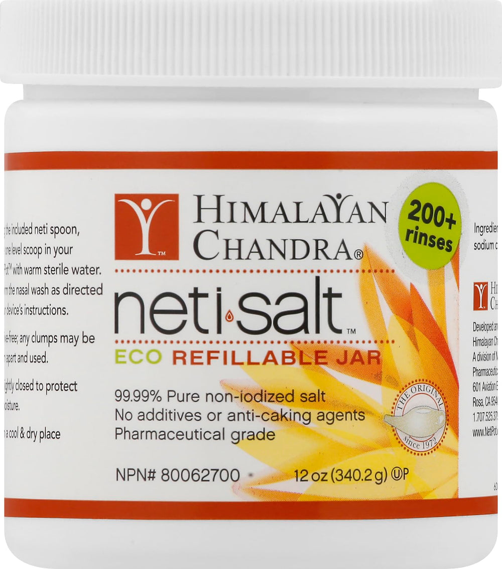 Himalayan Chandra Neti Pot Salt Jar 12 oz for clean saline rinses and easy storage.