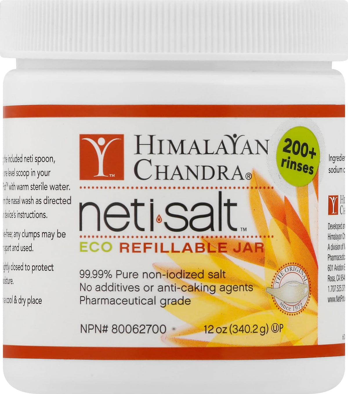 Himalayan Chandra Neti Pot Salt Jar 12 oz for clean saline rinses and easy storage.