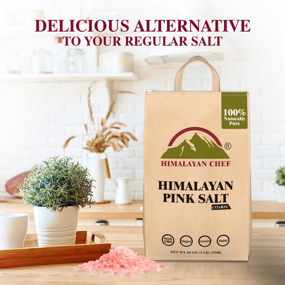 Himalayan Chef 84-minerals pink salt close-up highlights minerals and natural texture.