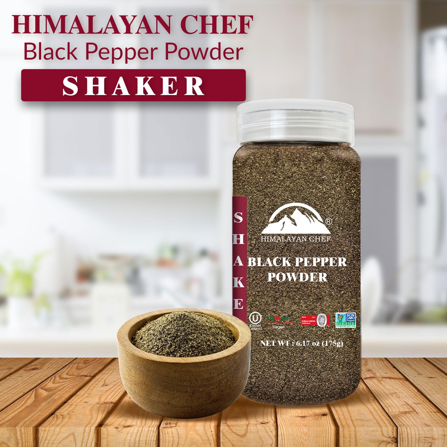 Close-up of Himalayan Chef pepper powder in shaker boosting flavor