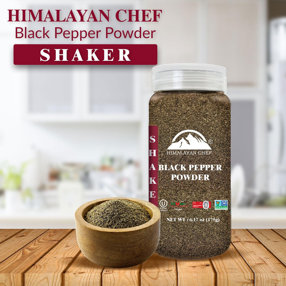 Close-up of Himalayan Chef pepper powder in shaker boosting flavor