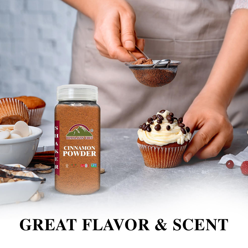 Himalayan Chef cinnamon powder on a shelf signals gluten-free, vegan-friendly pantry staple