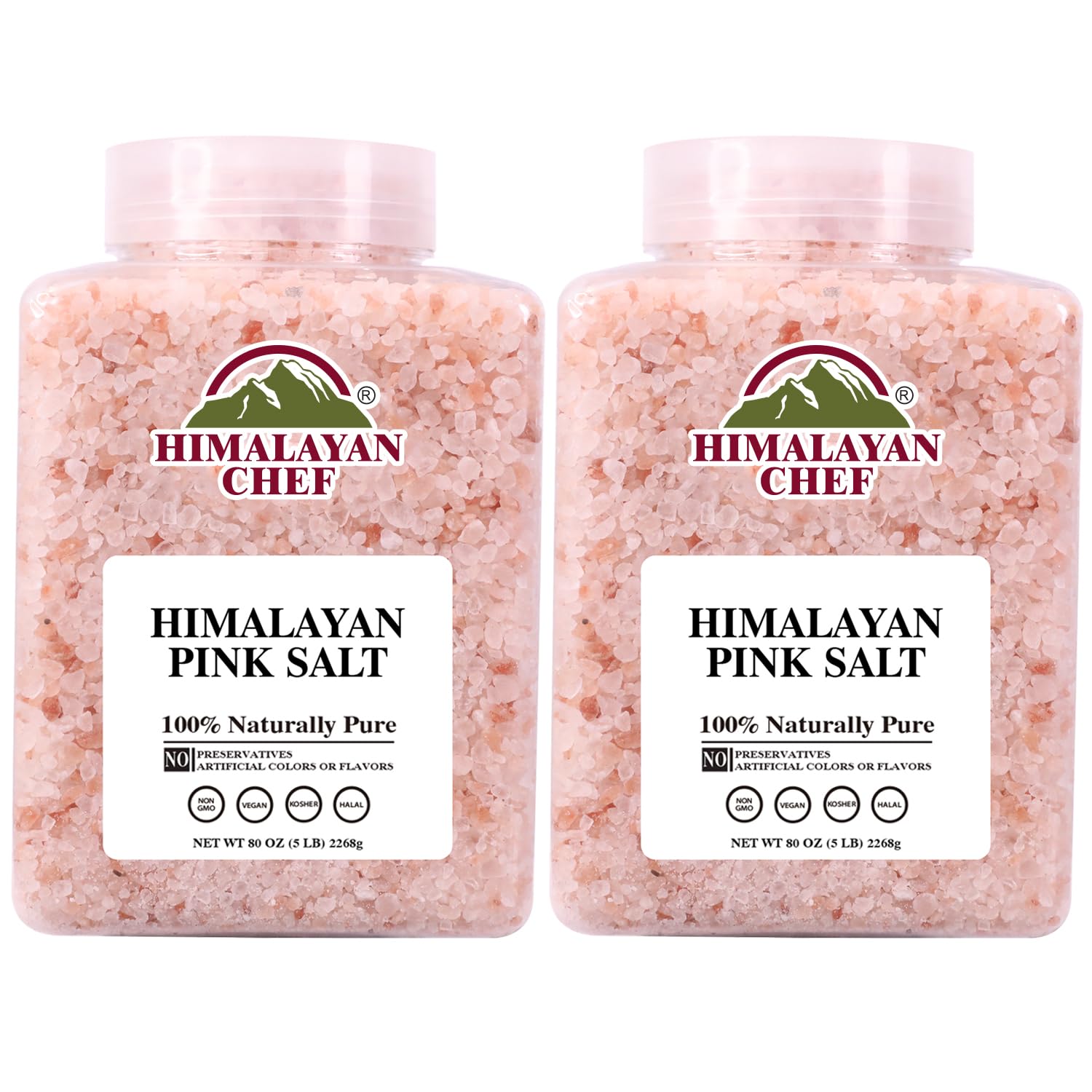 Himalayan Chef coarse pink salt two-pack packaging for cooking and grinder refills