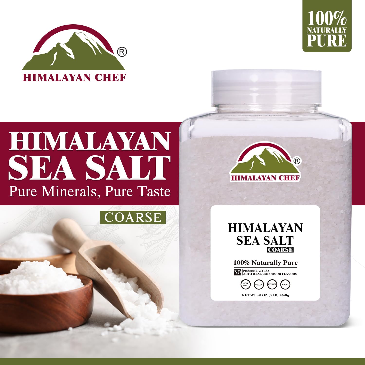 Close-up of Himalayan Chef coarse salt crystals with natural luster.