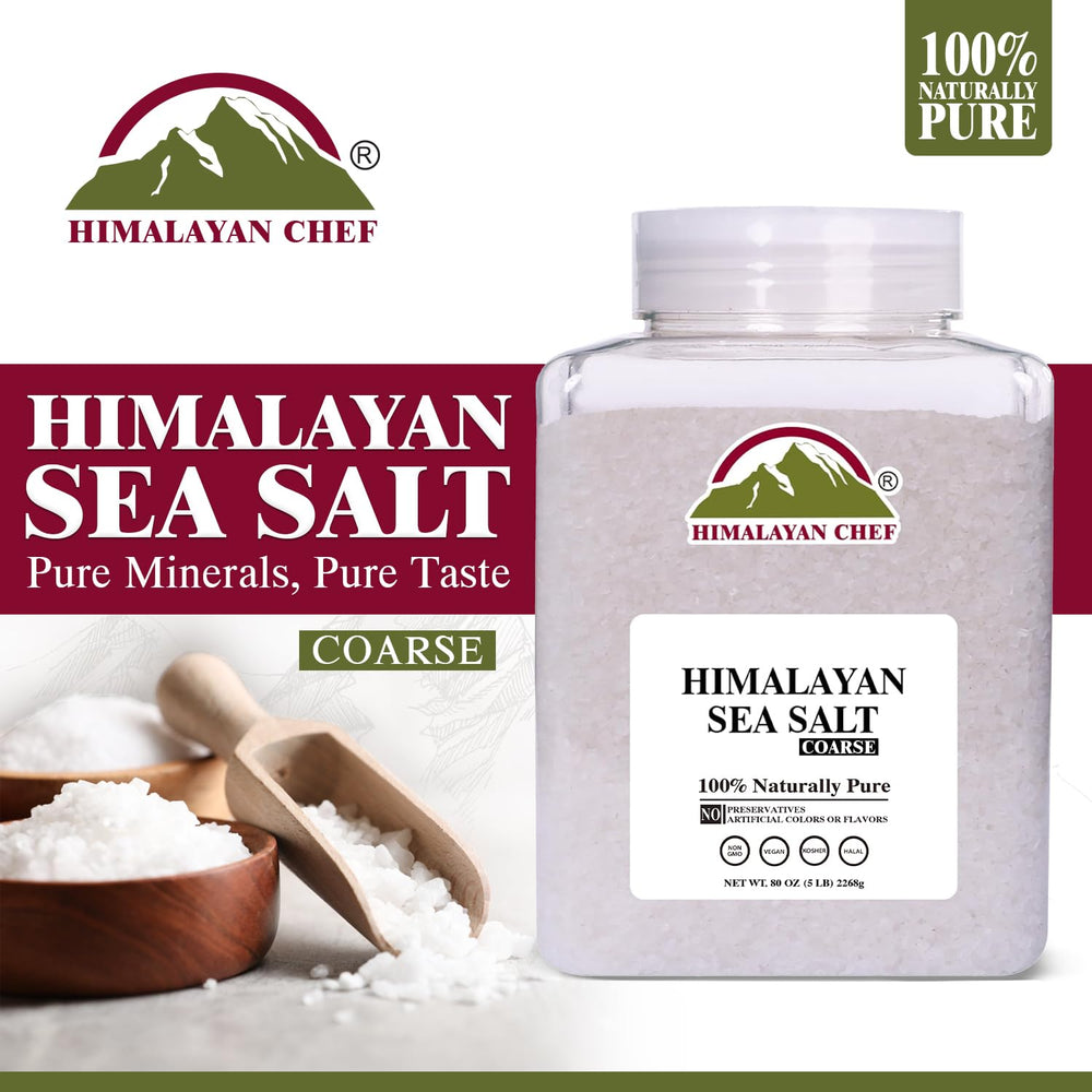 Close-up of Himalayan Chef coarse salt crystals with natural luster.