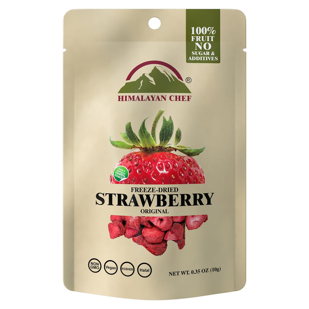 Himalayan Chef freeze-dried strawberries on tray, natural snack option