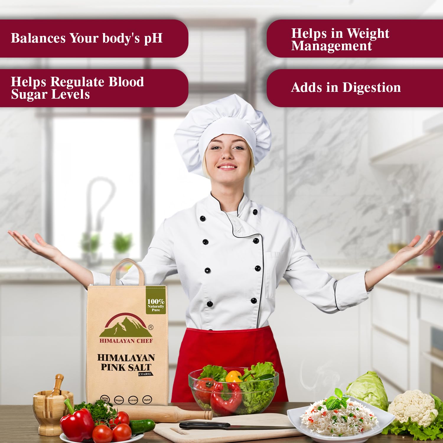 Himalayan Chef Kosher Halal certified salt bag shows trusted packaging.