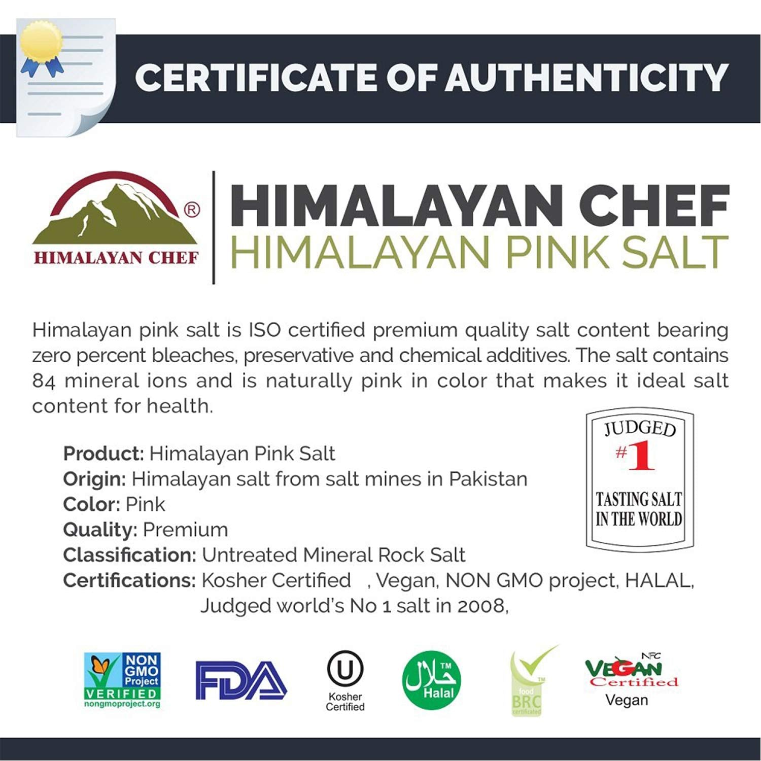 Himalayan Chef salt with no artificial colors or additives