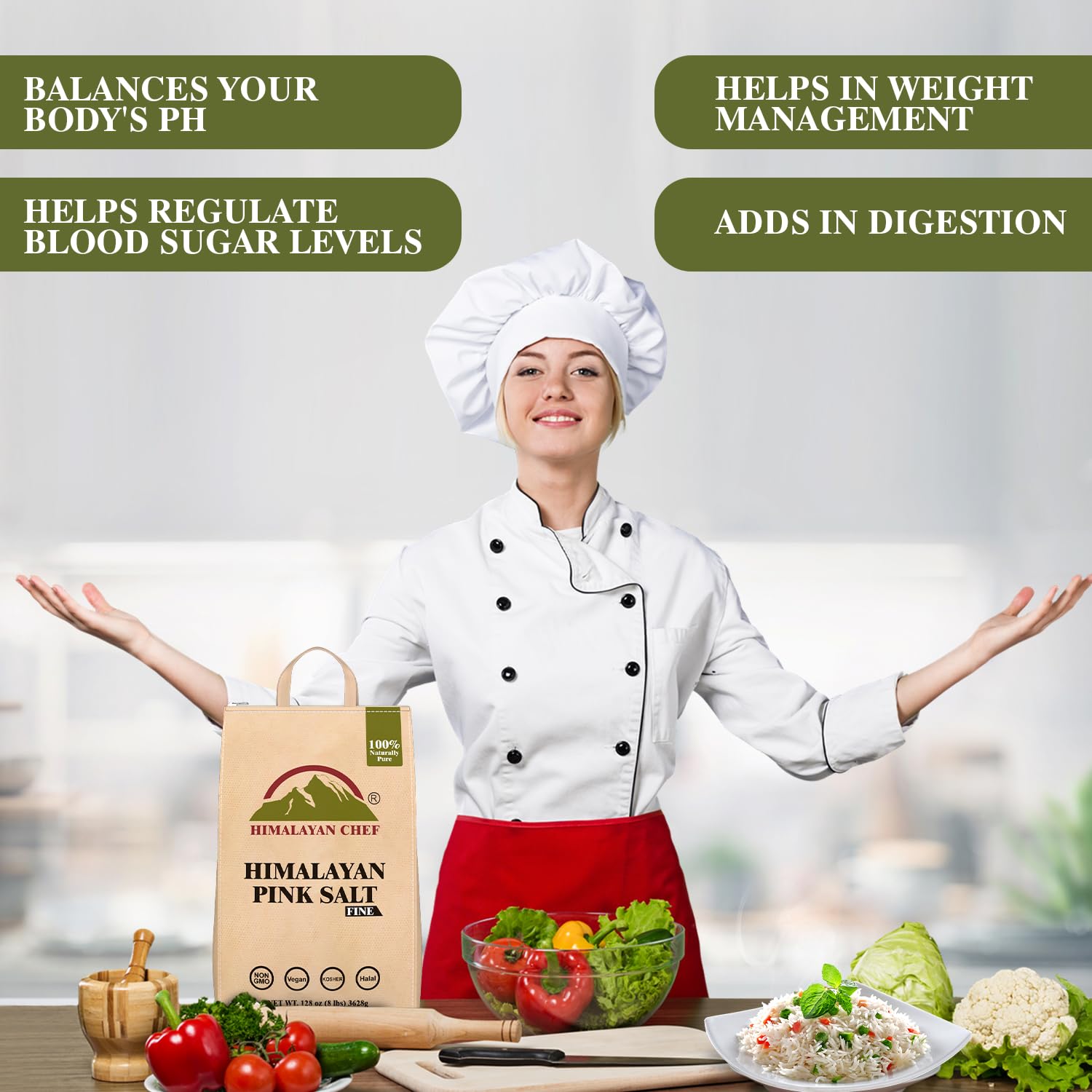 Himalayan Chef pink salt used in baking and brine preparations.