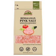 Himalayan Chef Pink Salt coarse grain in a 2 lbs bag, ready for cooking and seasoning.