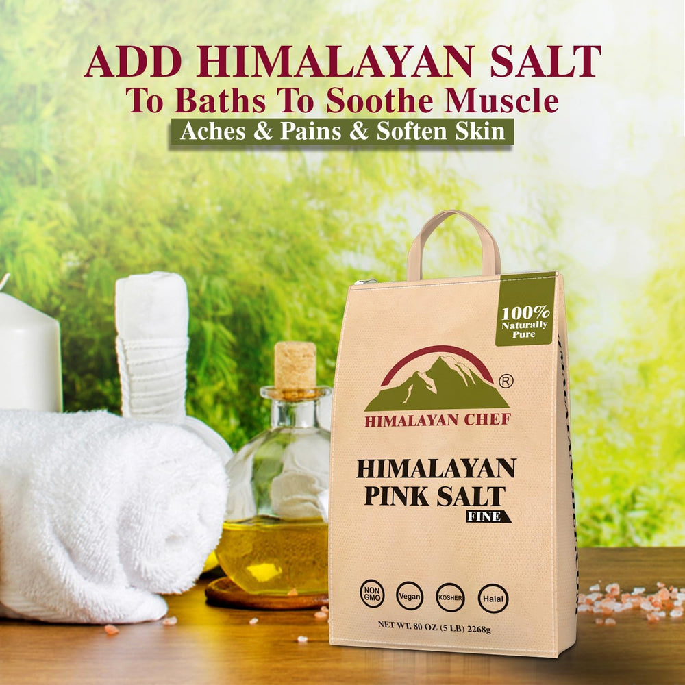 Himalayan Chef Pink Salt coarse grain grinder for robust seasoning.