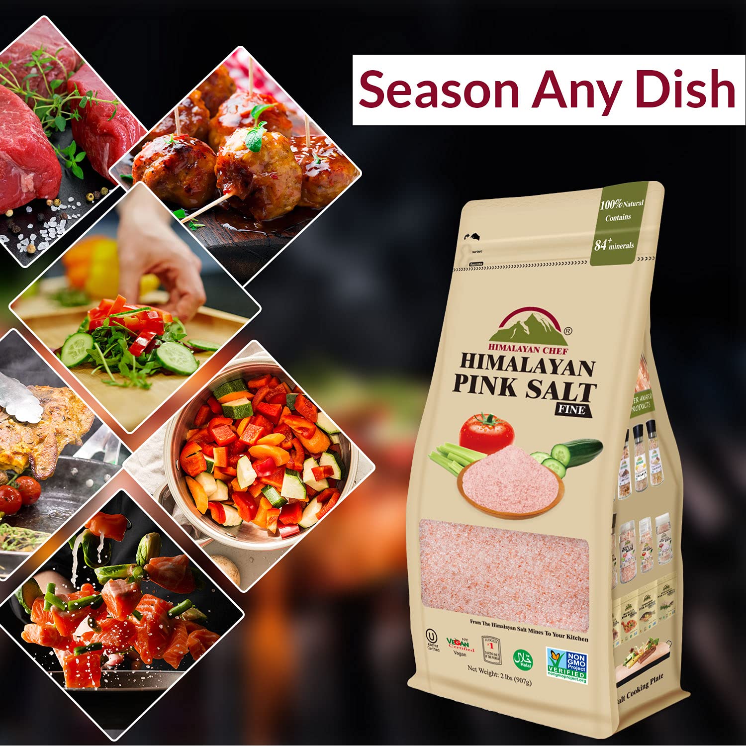 Himalayan Chef Pink Salt coarse grain ideal for grinders and robust flavor.
