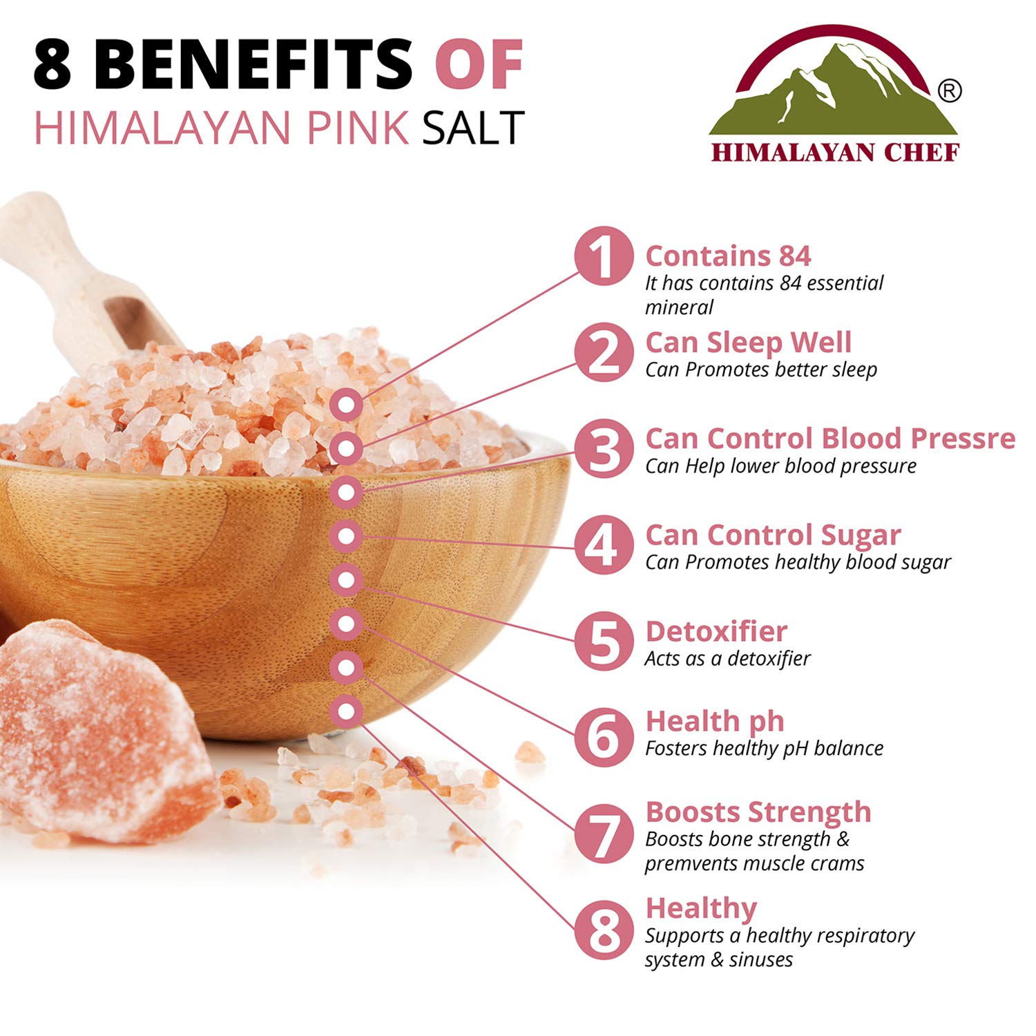 Himalayan Chef Pink Salt enhances eggs and vegetables with delicate mineral hints.