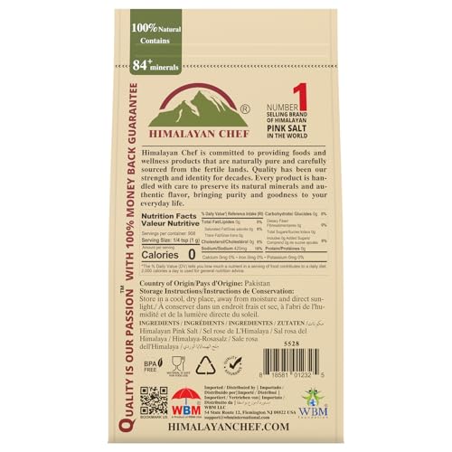 Himalayan Chef Pink Salt for grinder refills, a natural mineral-rich flavor enhancer.