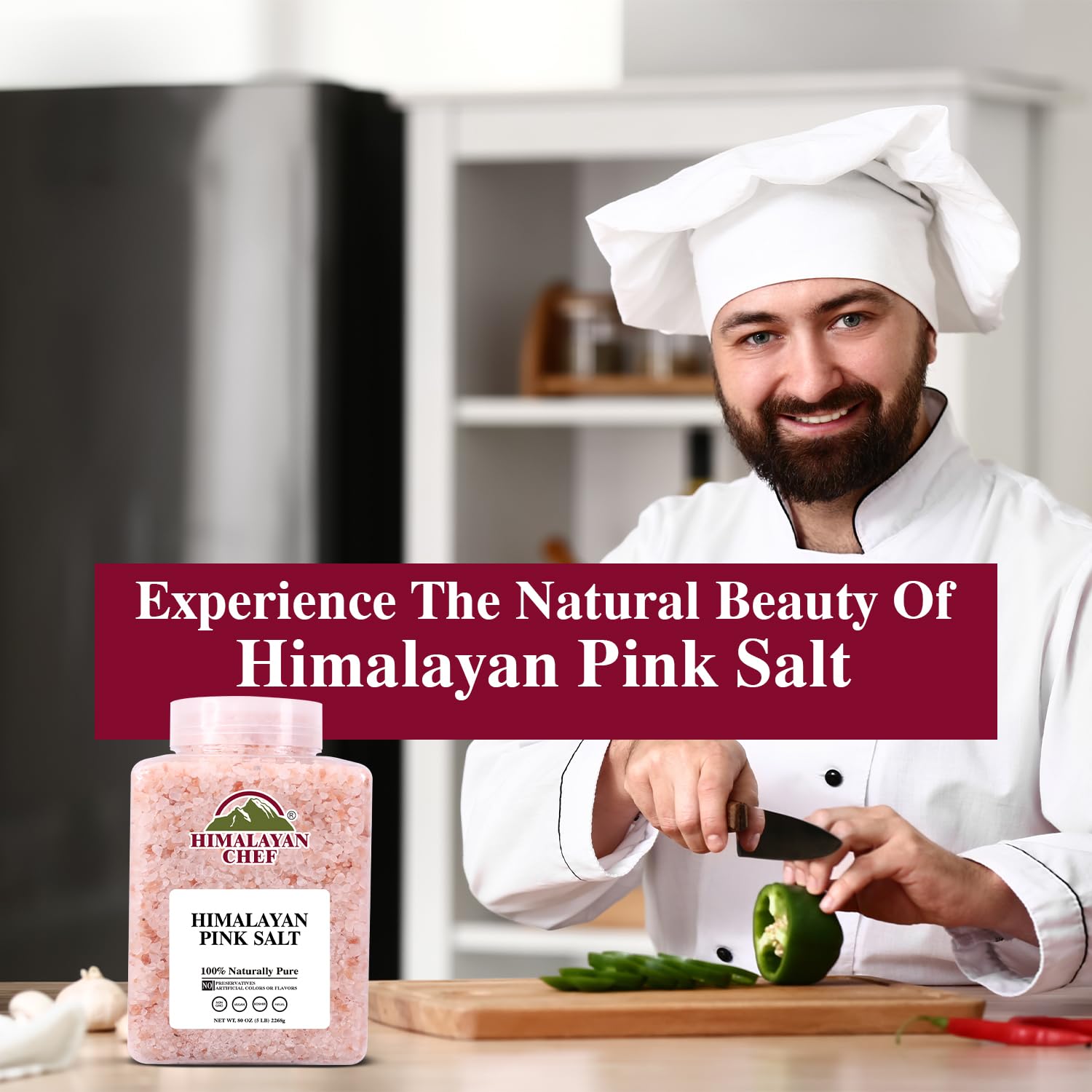 Himalayan Chef pink salt coarse grains ready for grinder.