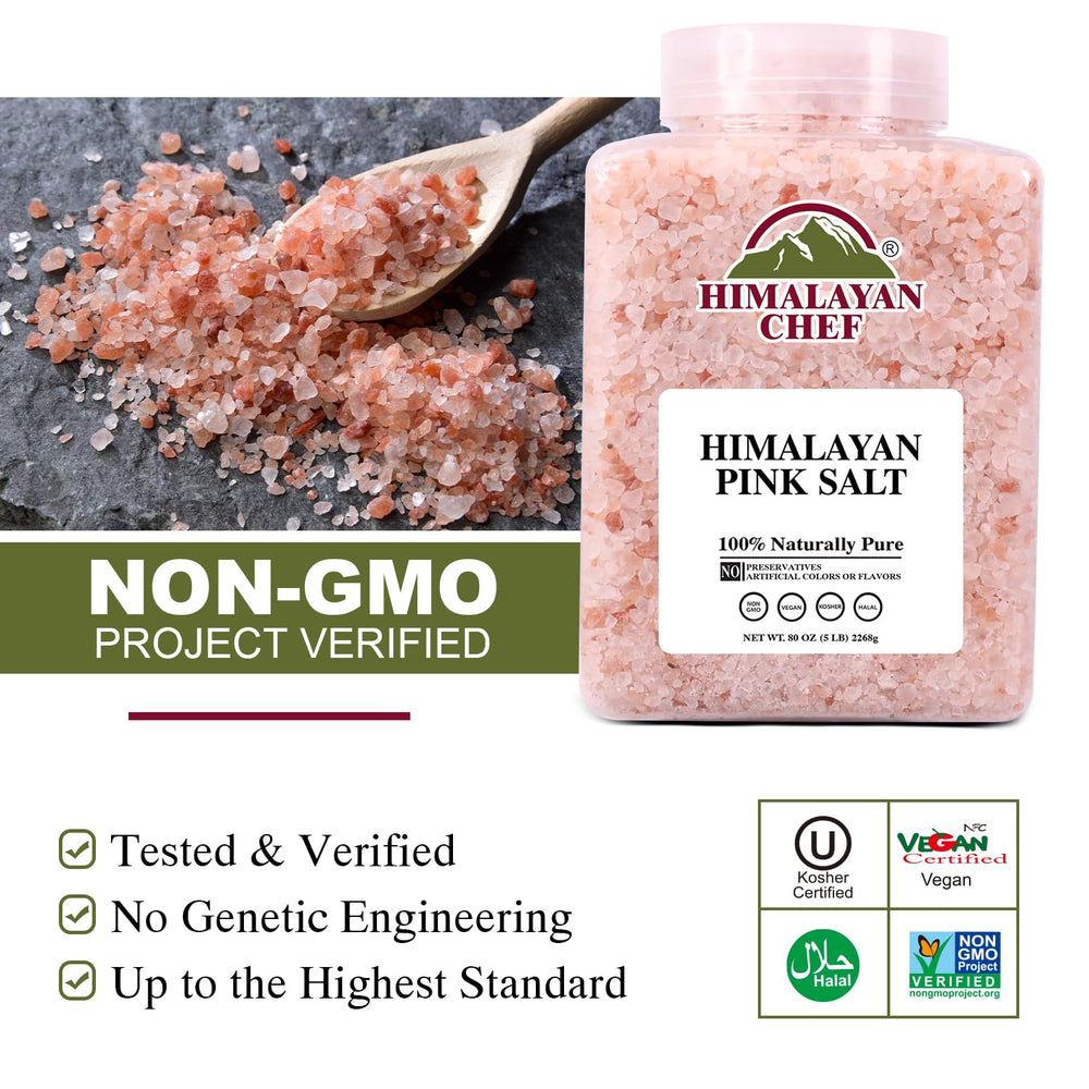 Kitchen scene showing pink salt being sprinkled for meals.