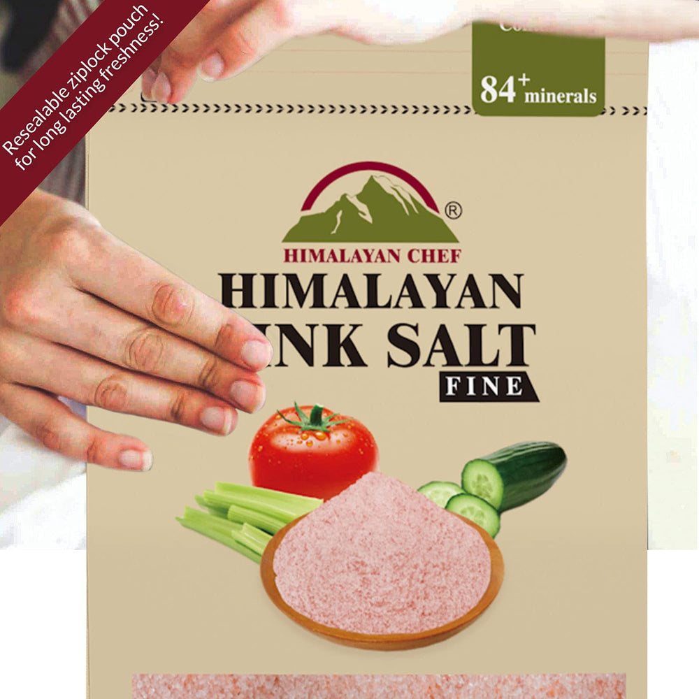 Himalayan Chef Pink Salt resealable bag maintains freshness after opening.