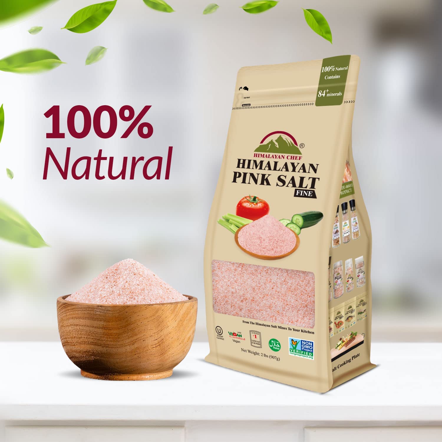 Himalayan Chef Pink Salt shaker-ready kitchen setup for quick seasoning.