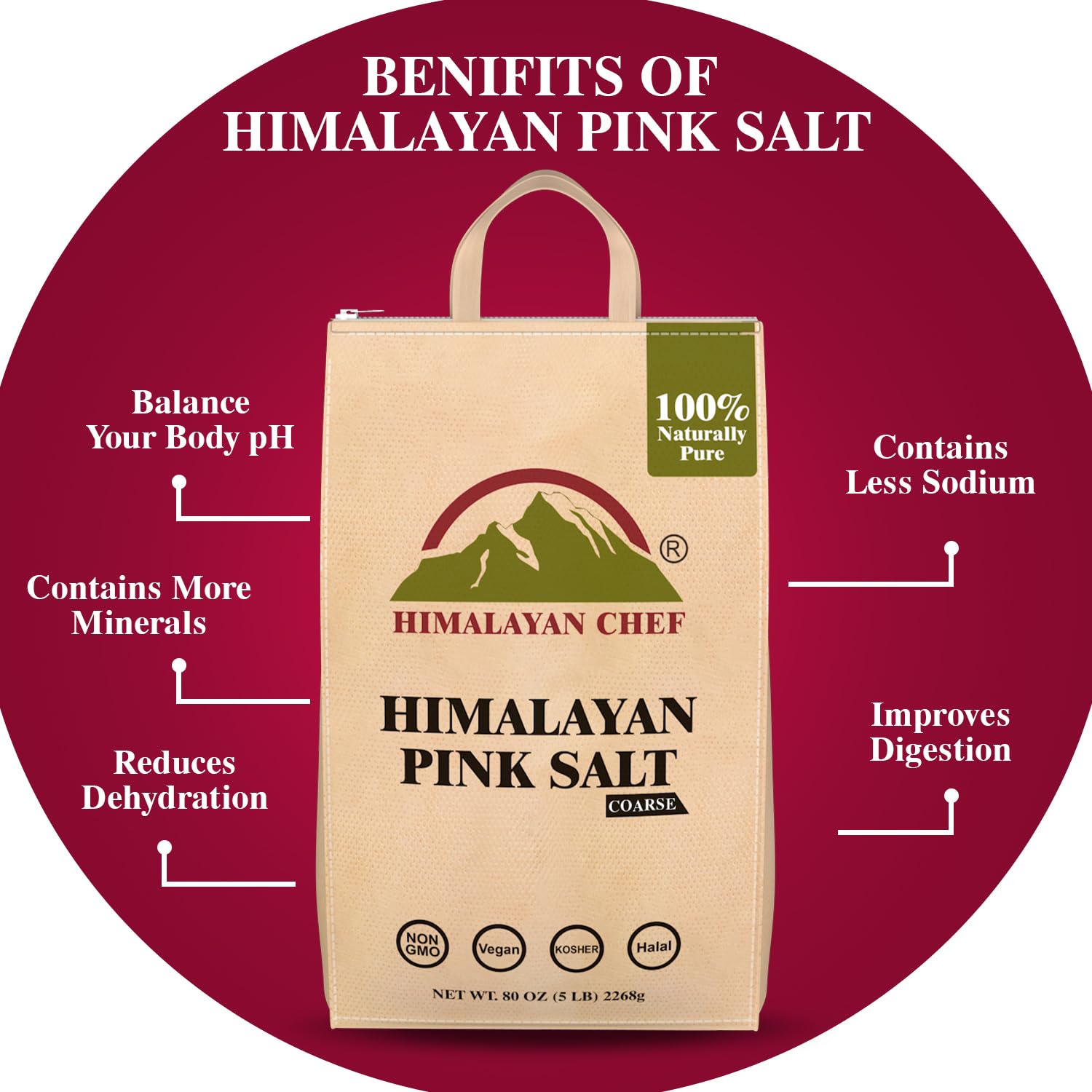 Himalayan Chef salt for grinders and mills ready-to-use coarse grains.