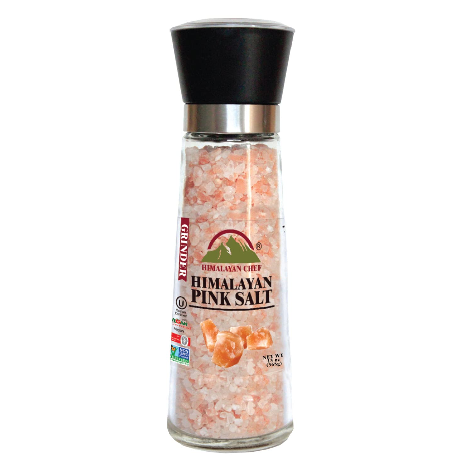 Himalayan Chef refillable salt grinder 13 oz for fresh table seasoning